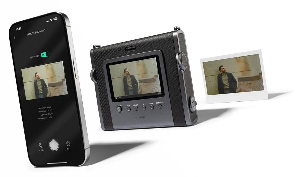 Fujifilm INSTAX Wide Evo instant film camera.