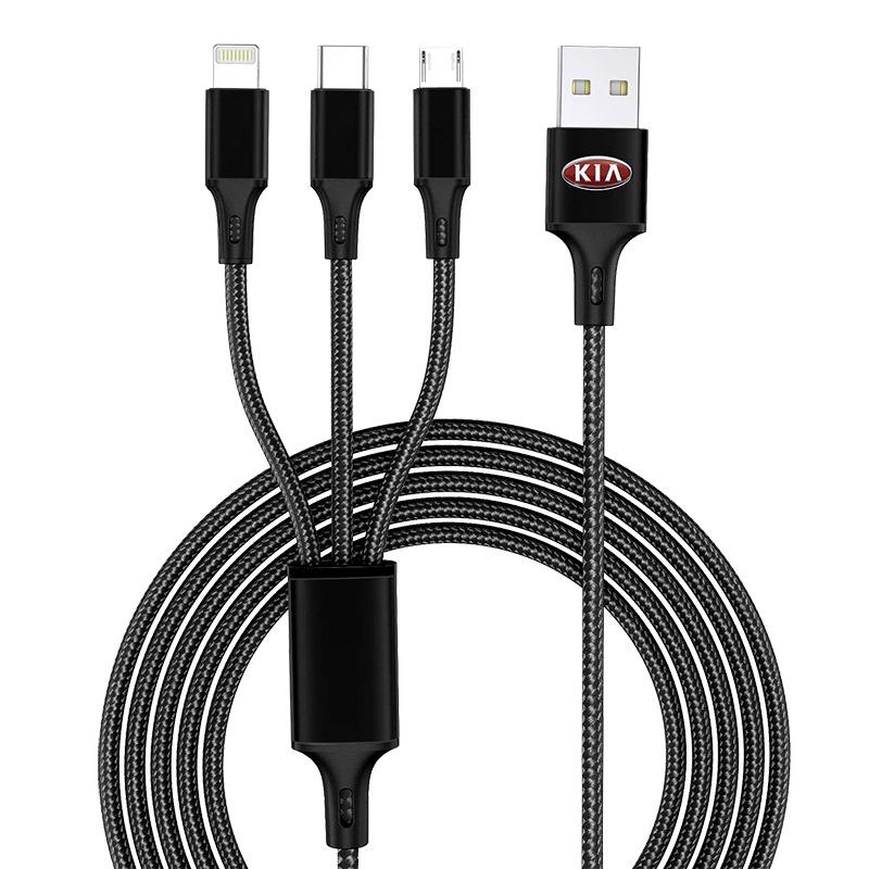 3 in 1 Type C Car Emblem Lightning Micro USB Fast Charging Cable For Kia Ceed Sorento Sportage Niro Optima Picanto Rio Morning Forte K8