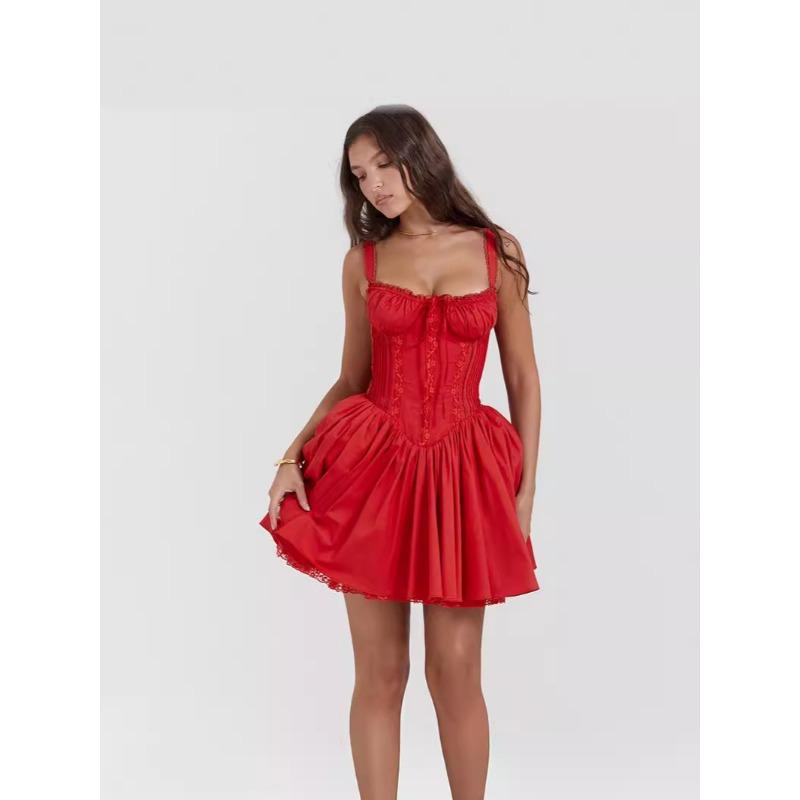 Sexy Damen-Spitzen-Patchwork-Hosenträgerrock Taille Halter Kleiner Rock, Reinweißes Kleid Damen