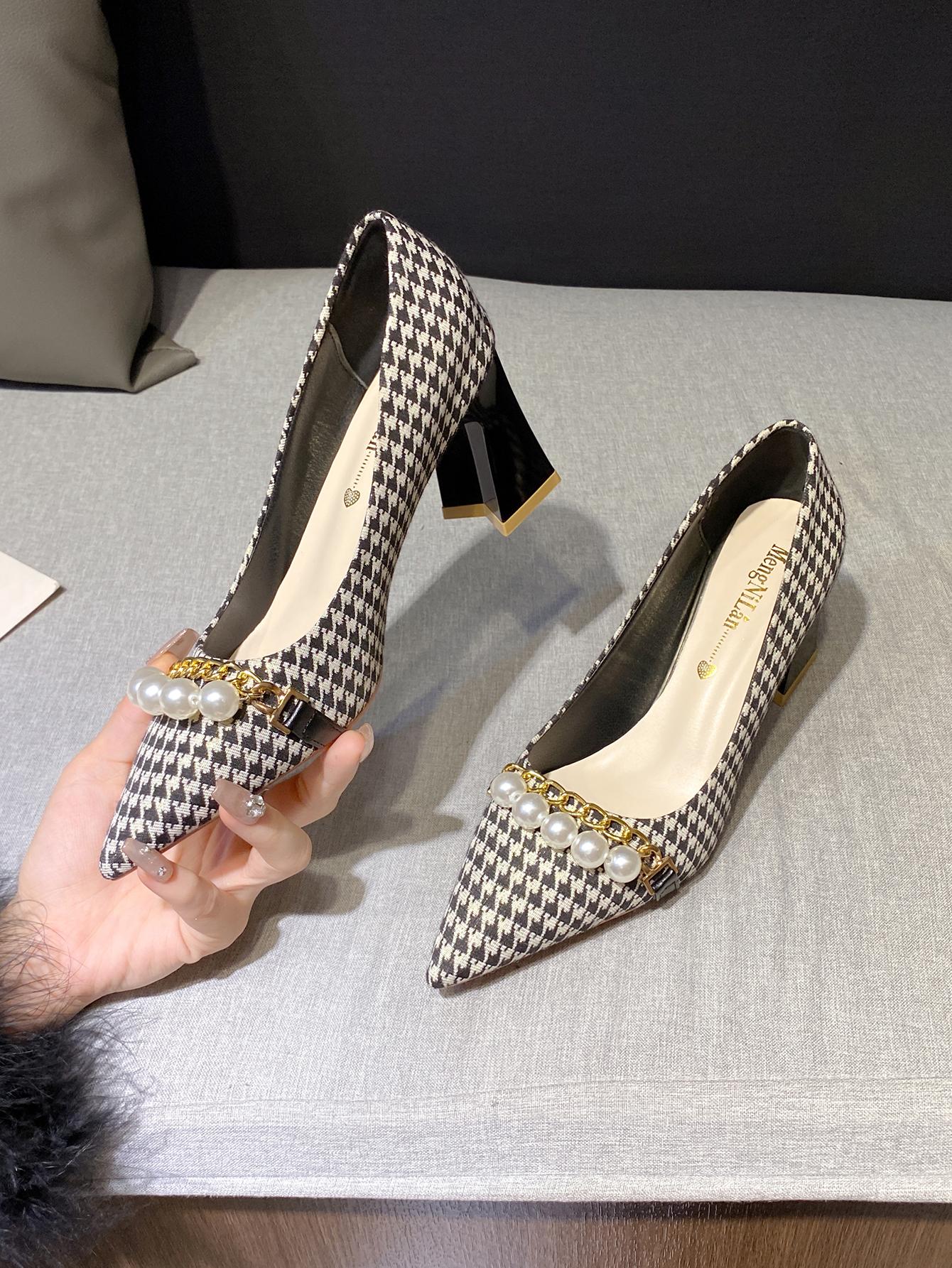 

Высокие каблуки, острые носки, тонкие каблуки, рабочая обувь, темперамент, неглубокий носок, одинарные туфли, универсальная профессиональная обувь для женщин 40 чёрный