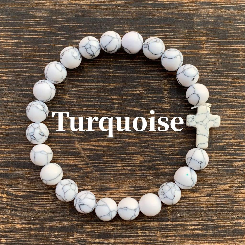 Natürliches Tigerauge, Grüner Aventurin, Türkis und Malachit Kreuz Perlenarmband