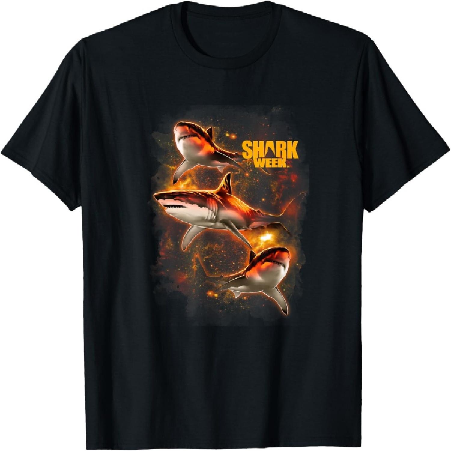 Shark Week Orange Galaxy Great White Swimming Poster T-Shirt XXXXXL разноцветный