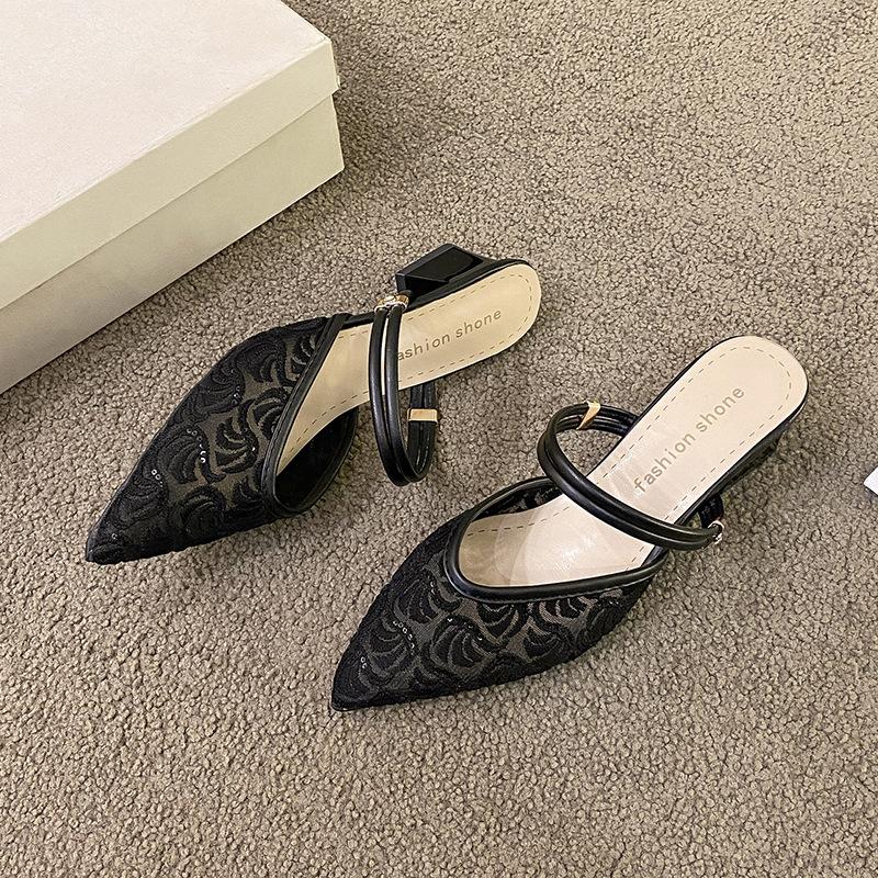 High Heels Spitzschuh Geschlossene Zehe Damen Outdoor-Bekleidung Zwei-Wege Modisches Temperament Einzelne Slipper
