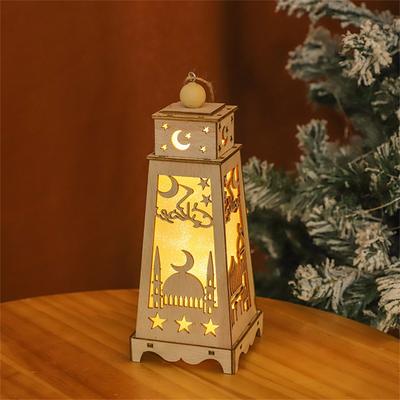 Moon Star Wooden Ornaments LED Light Ramadan EID Mubarak Decoration For Home Islam Muslim Decor