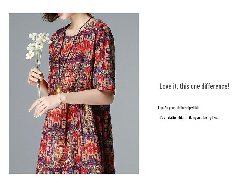 2025 Women's Summer Floral Cotton-Linen Mid-Length Slimming Dress