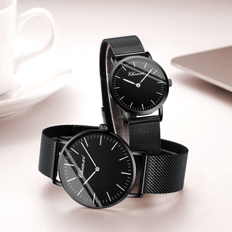 Couple Quartz Wrist Watches Lightweight Stainless Steel Mesh Band 30M Waterproof Fashion Round Dial