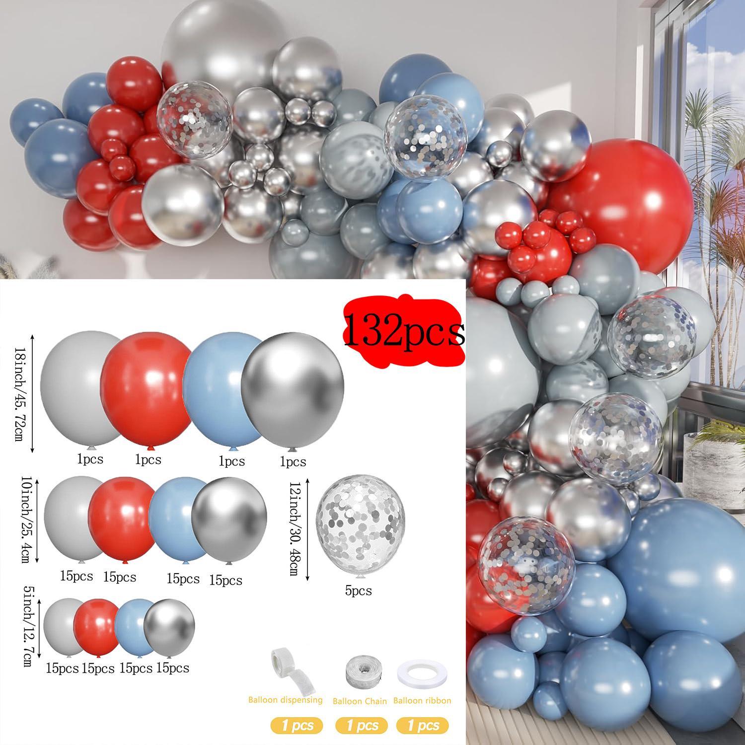 

132pcs Blue Red and Silver Balloon Garland Arch Kit for Birthday Parties, Engagement, Valentine s Day Wedding Party Decorations Other