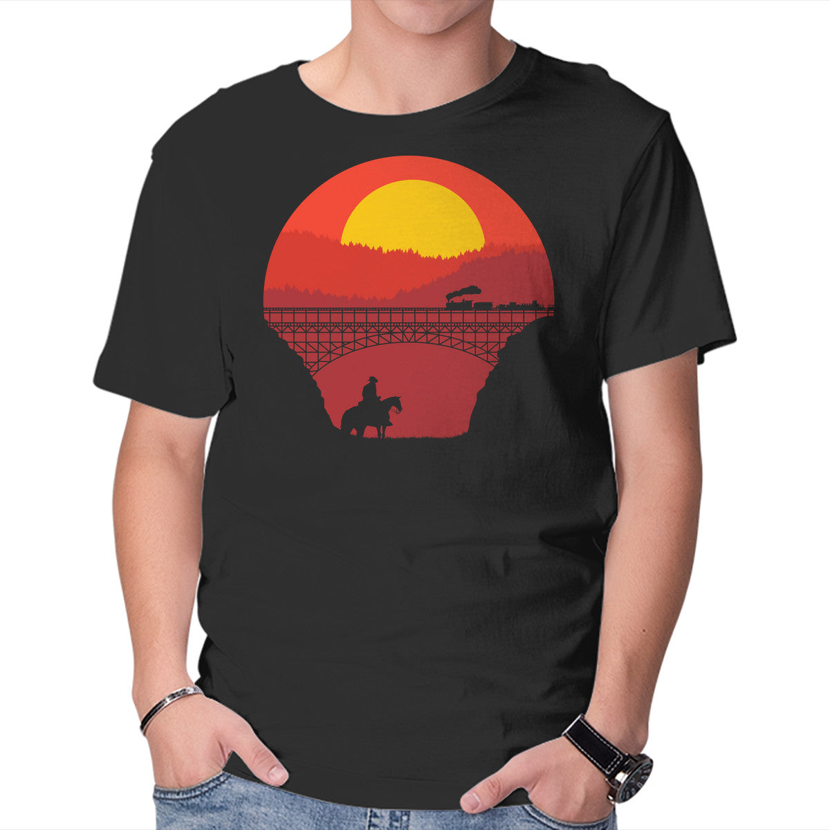 Unisex Crew Neck T-Shirt Wild West Graphic Short Sleeve Casual Tee XXXL