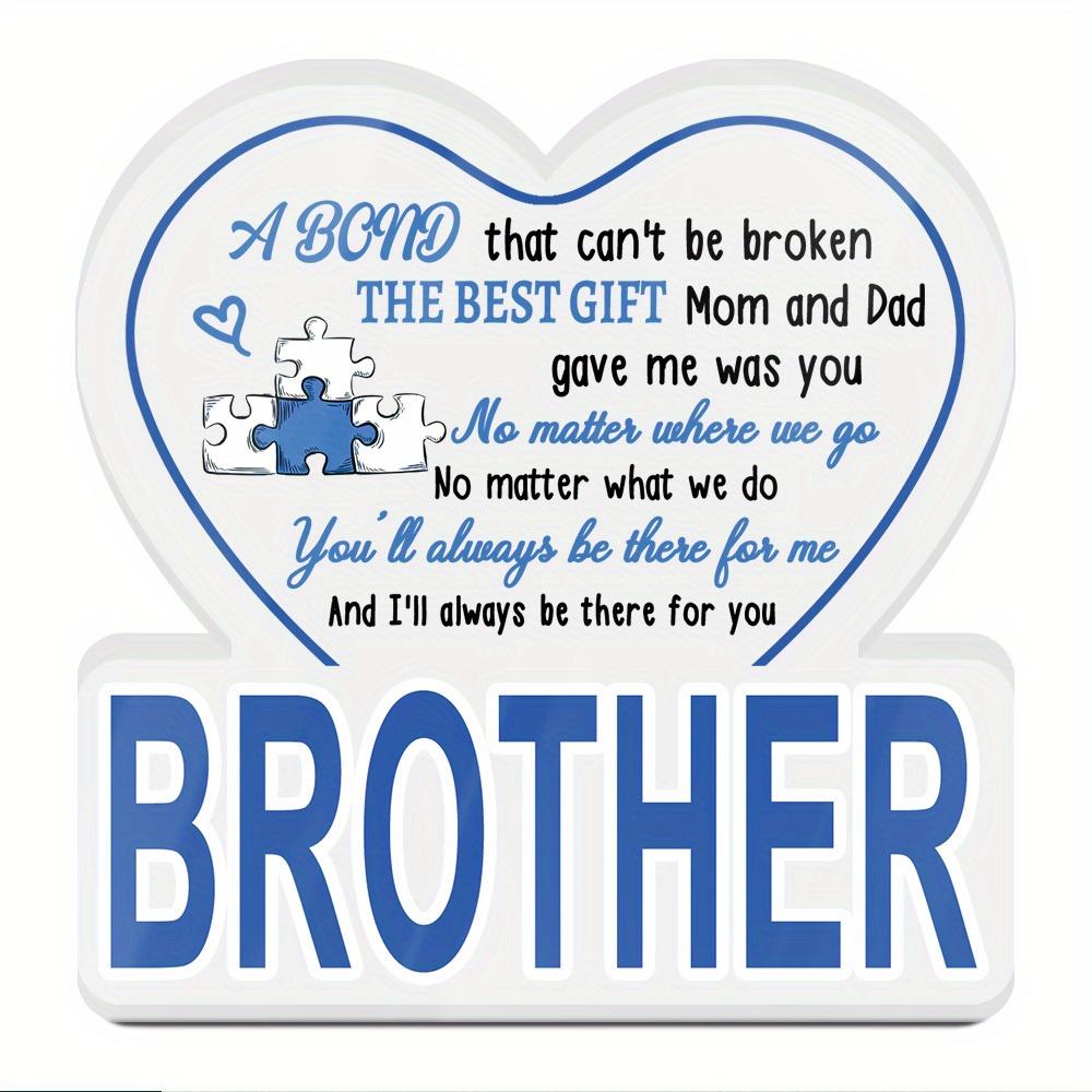1pc Contemporary Acrylic Sign 'Brother' Table Decor - Heart-Shaped 2D Flat Design with Blue & White Text, Farmhouse Living Room Desktop Decoration
