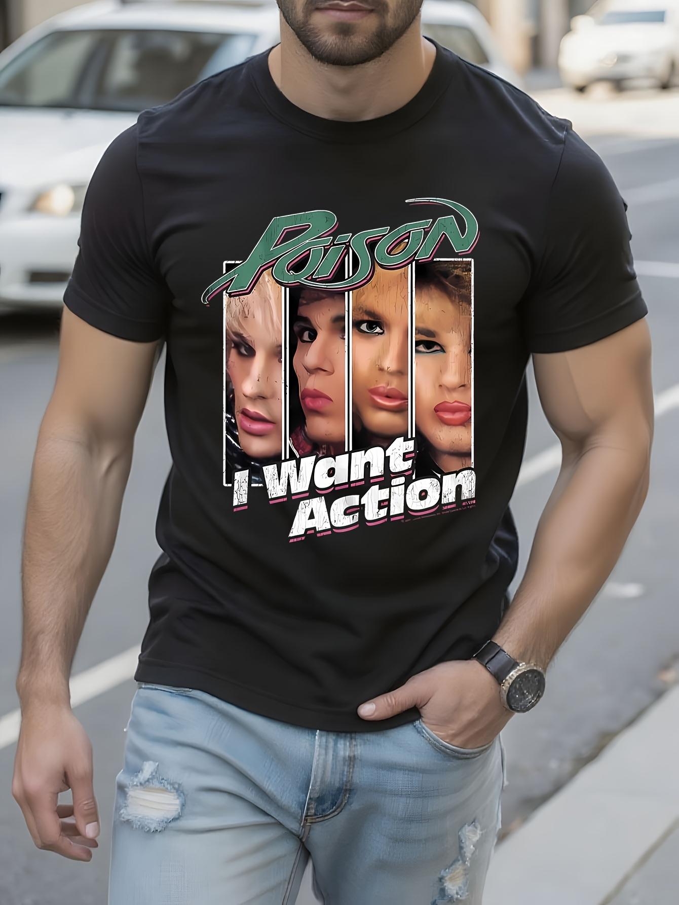 Poison I Want Action Vintage Tshirt Vintage 80s Band Grap... S