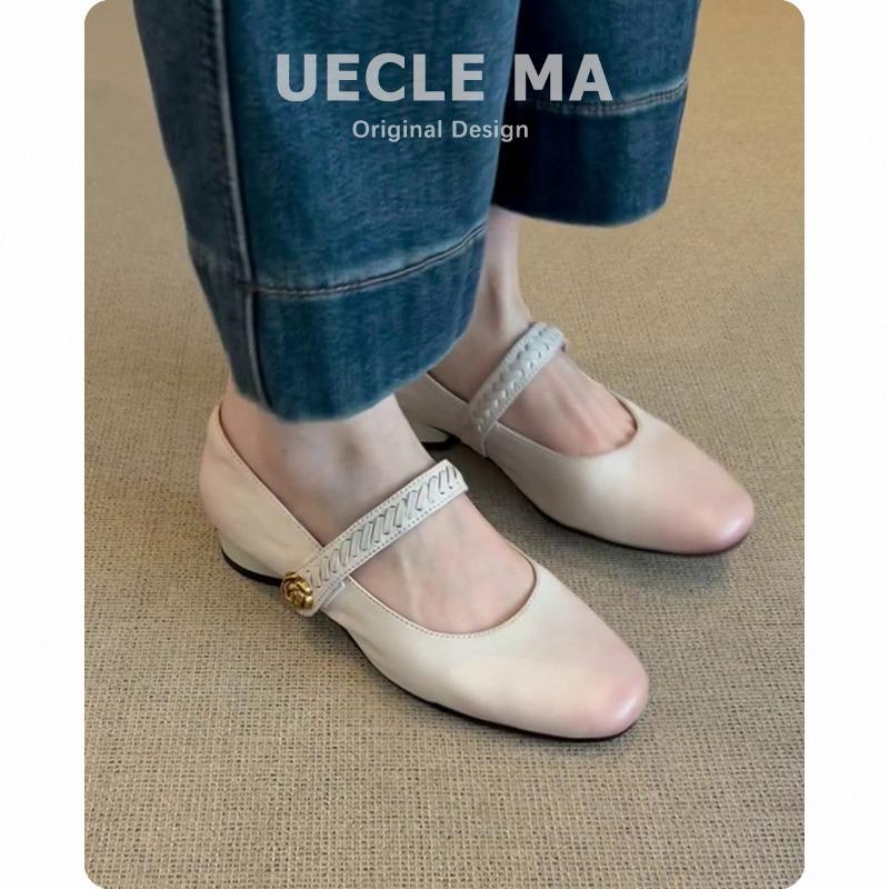 Super soft sheepskin single shoes women's leather thick heel ballet shoes are beautiful and not tired, mid-heel retro Mary Jane shoes