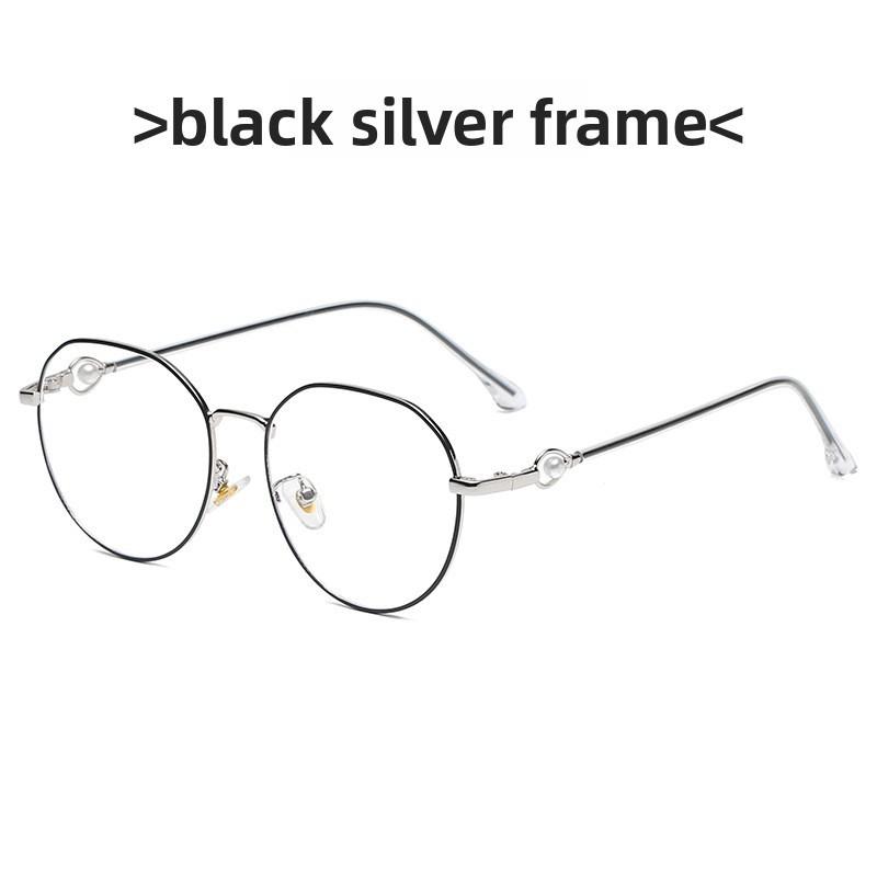 

Blue Light Blocking Glasses Frame For Women With Resin Lenses And Vintage Metal Design Black Silver