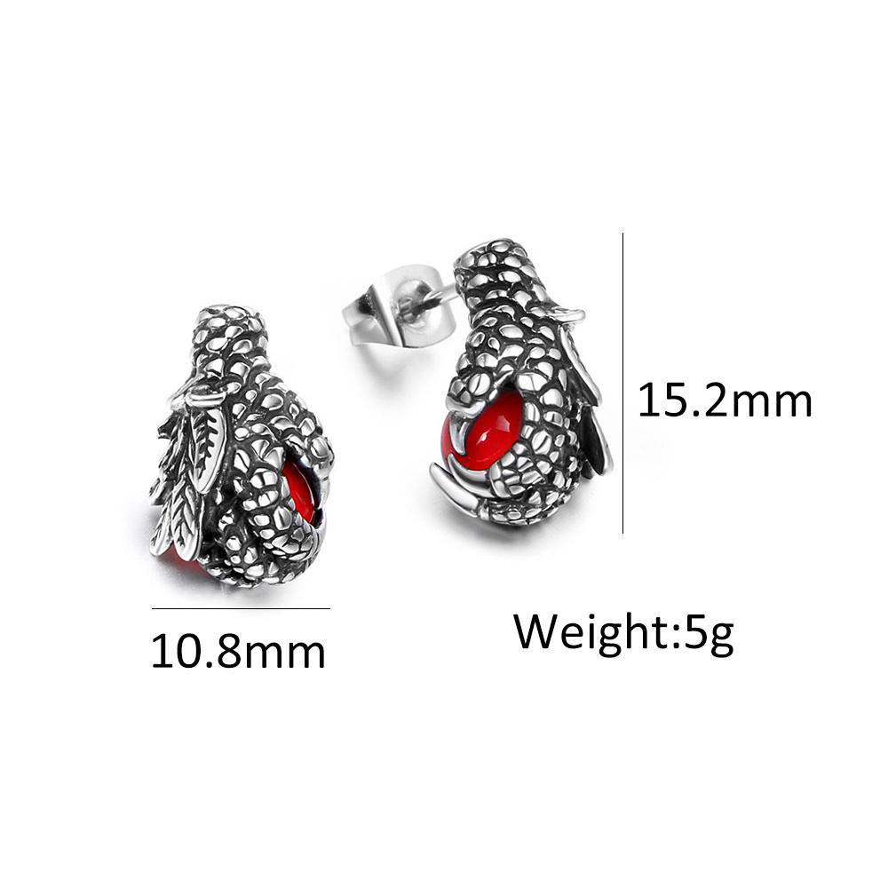 Punk Charm Dragon Claw Black/Red Stone Earrings For Men Women  Stainless Steel Dragon Claw Earrings Party Jewelry Gifts
