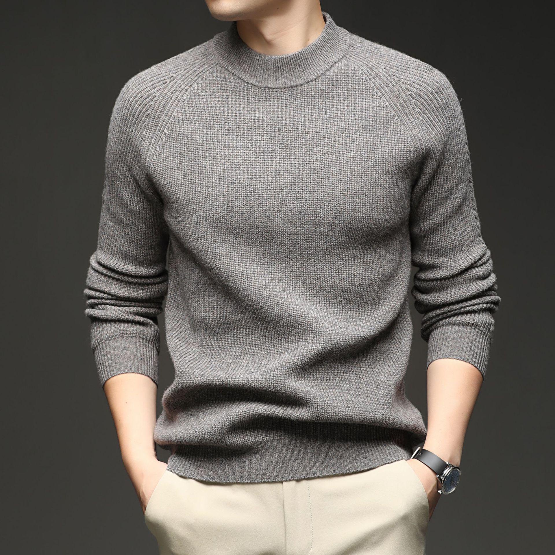 

Men s 100% Wool Stand Collar Thick Knitwear - Autumn/Winter Base Layer M
