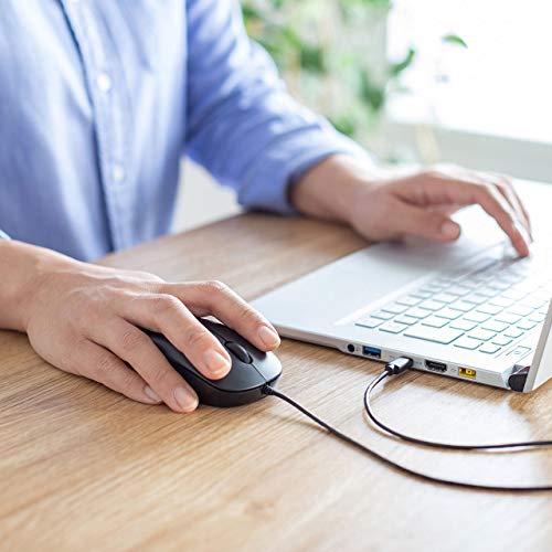 Sanwa Supply Wired Mouse Type-C Connection Blue LED Sensor Medium Size Windows/Mac Compatible MA-BLC194BK