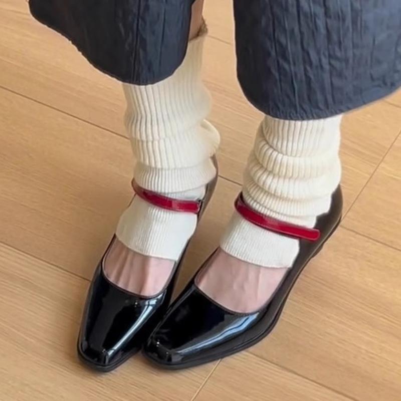 Patent Leather Mixed Color Mary Janes Women Sweet Square Toe Wedges Designer Shoes Simple Shallow Branded Mule Pumps Dress Shoes