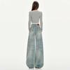 Retro Blue Distressed Denim Wide-Leg Pants for Women