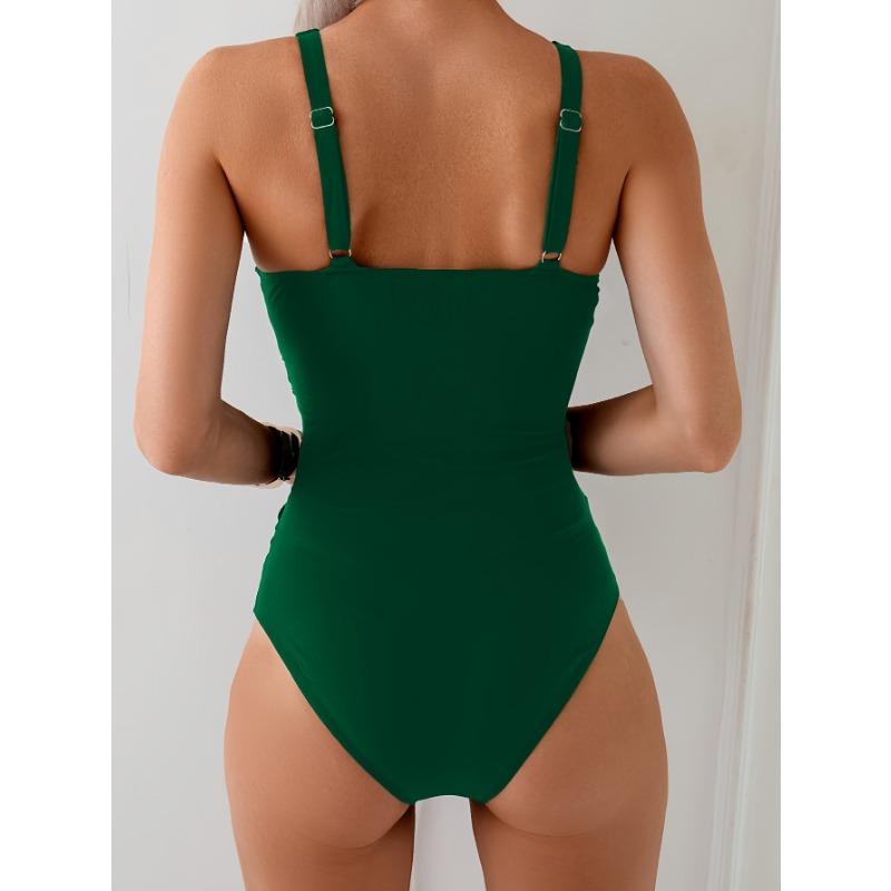 Nouveau Maillot de Bain Une Pièce Mode Femme avec Couleur Unie Contrôle du Ventre et Bretelles Réglables