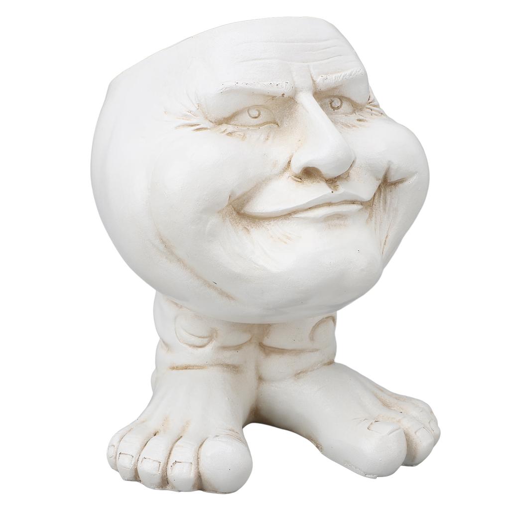 Resin Flower Pot Innovative Exquisite Retro Old Man Planter Pot Succulent Pot for Outdoor Garden Patio Balcony White