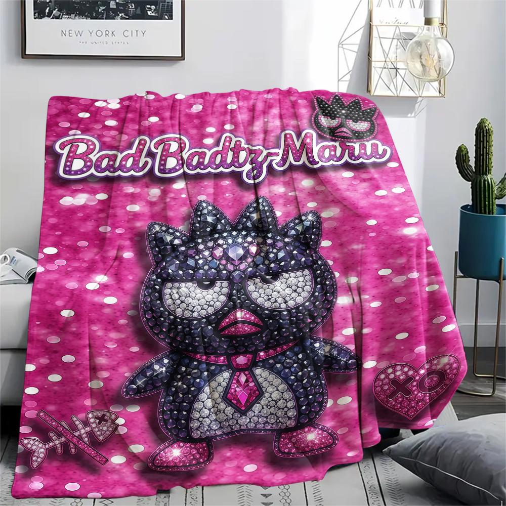 1PC Badtz-Maru Print Flannel Blanket, High Quality All Seasons, Home Decor, Warmth and Comfort, Perfect for Christmas Gifts