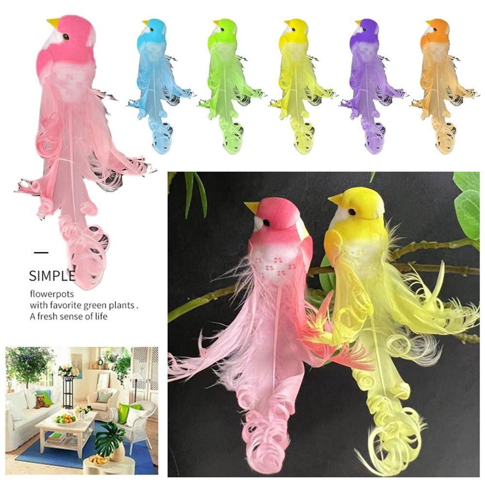 Long Tail Simulation Bird Six Colors Curly Feather Curly Bird Garden Backyard Foam Material Bird Figurines Home Garden