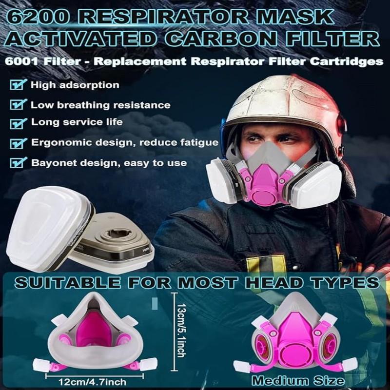 Half Face Respirator Kit, Activated Carbon Filters for Paint, Chemical, Welding, with 10 Filter Cottons