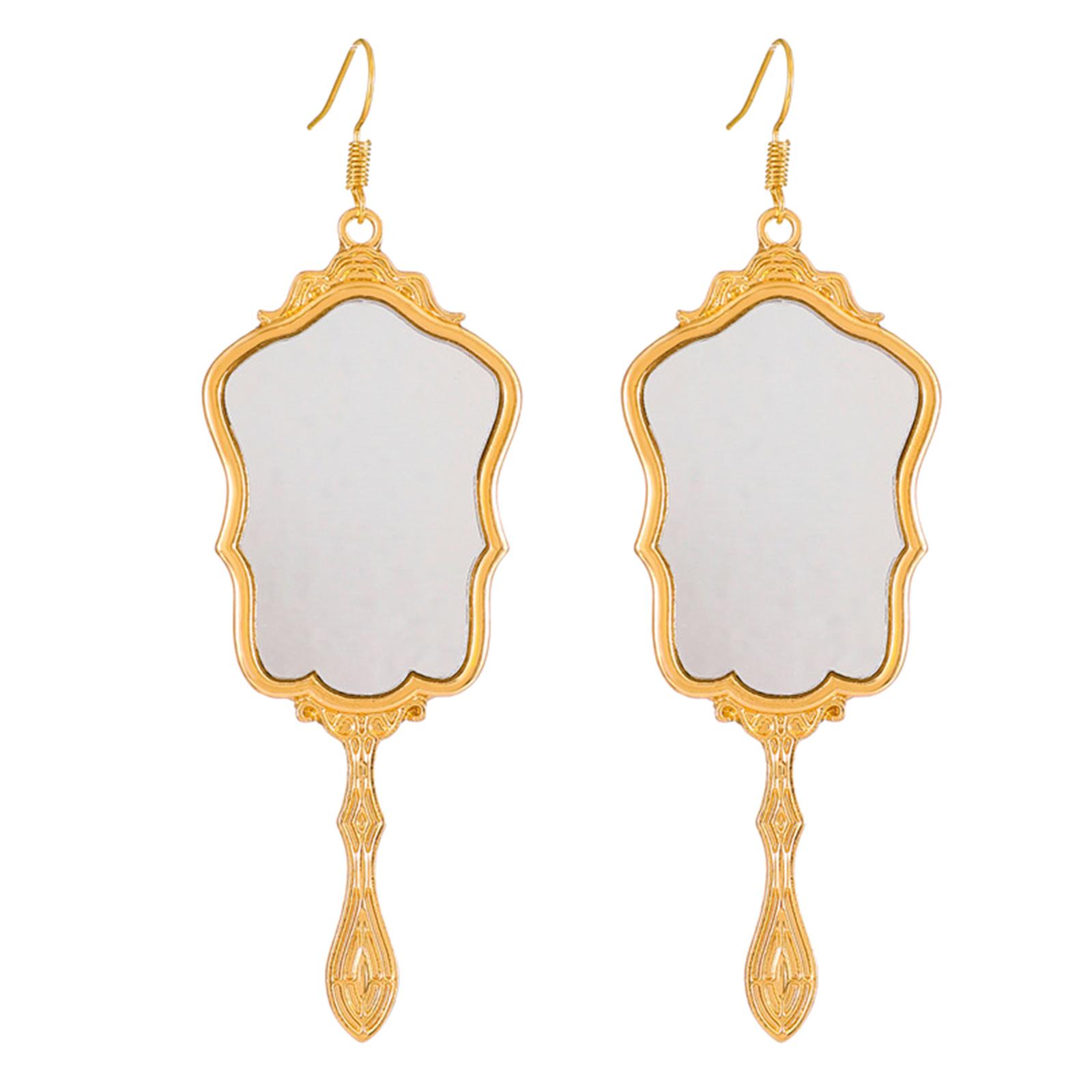 

Chic Mirror Dangle Earrings Elegant Exaggerated Stud Earring Ornaments with Integrated Mirror Pendant for Women Girl золотий