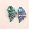 Vintage Antique Bronze Conch Shell Brooch Blue Enamel Multi-shape Rhinestone Lapel Pin for Dress Scarf Beach Women Jewelry Gift