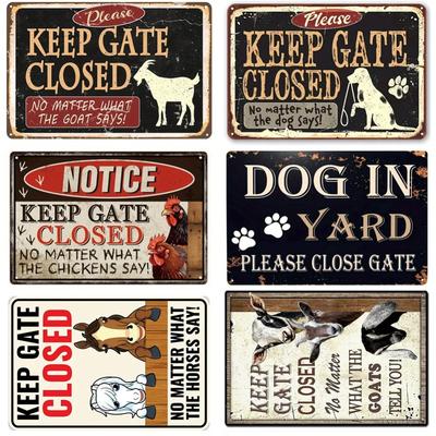 Vintage Metal Tin Sign, Keep Gate Closed, Funny Dog, Horse, Cat Sayings, Wall Art, Animal , Lawn, Garden, Yard Decor