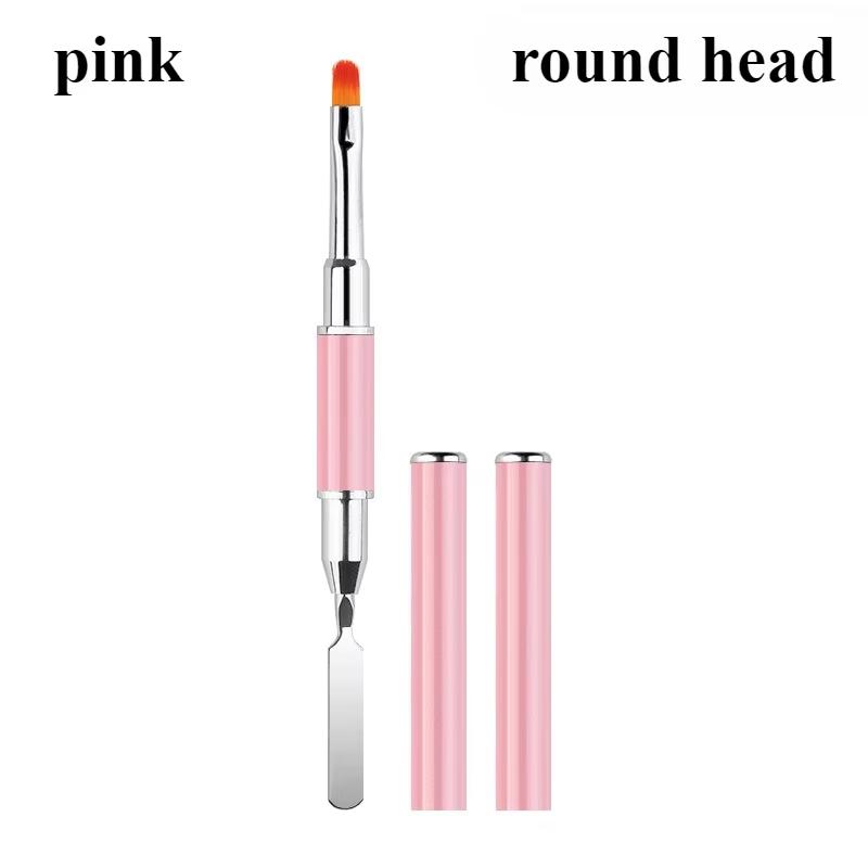 

Кисть-ручка Poly Gel с двумя концами 2 в 1, кисть для дизайна ногтей и шпатель из нержавеющей стали, гелевая кисть для наращивания ногтей гелем розовый