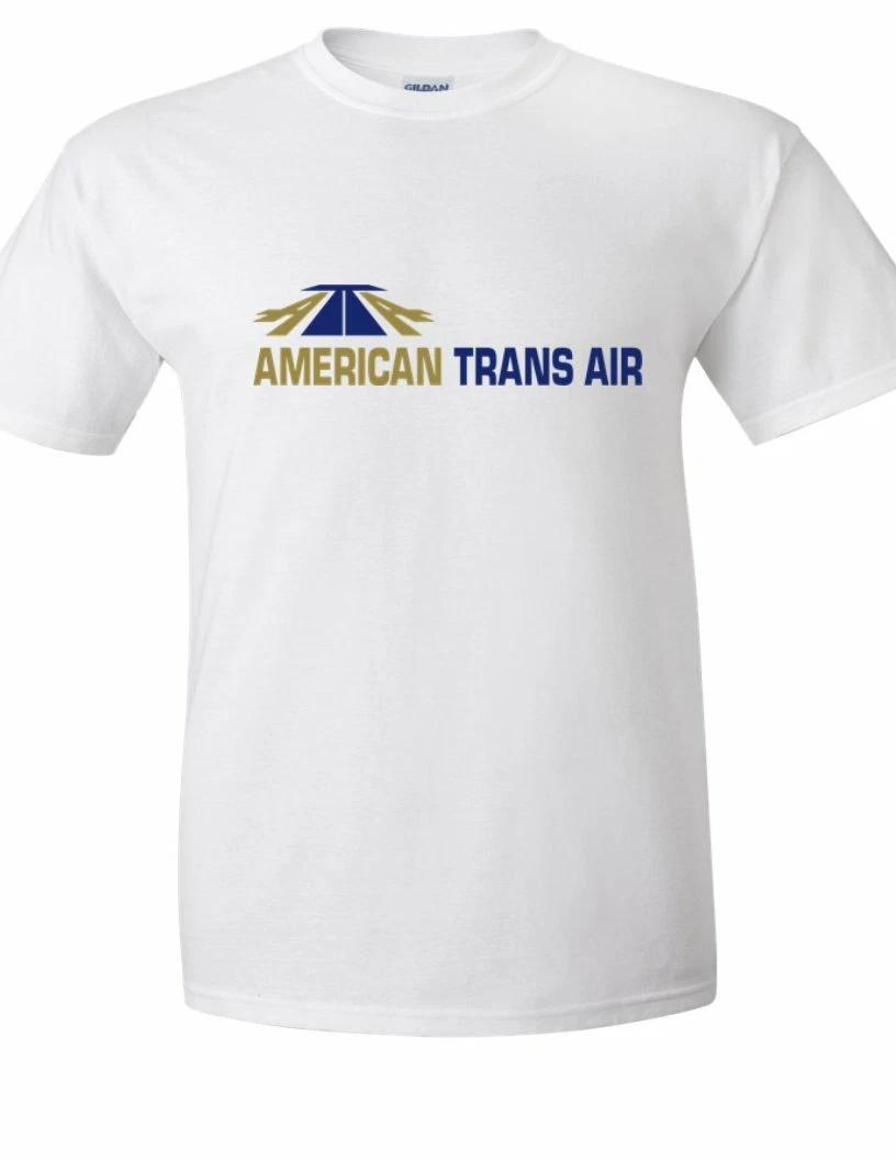 American Trans Air ATA Retro Logo Tee US Airline Blue Gold White Cotton T-Shirt 4XL