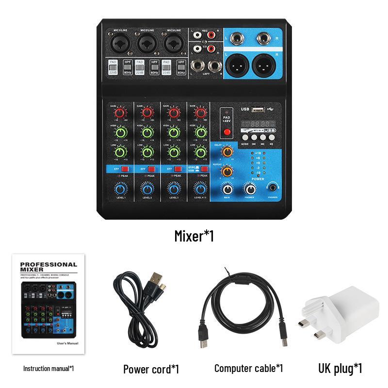 

Compact 5-Channel Mixer: Live Streaming, Recording, DJ, Mobile, Computer, USB, Bluetooth Sound Card, with Effects Processor