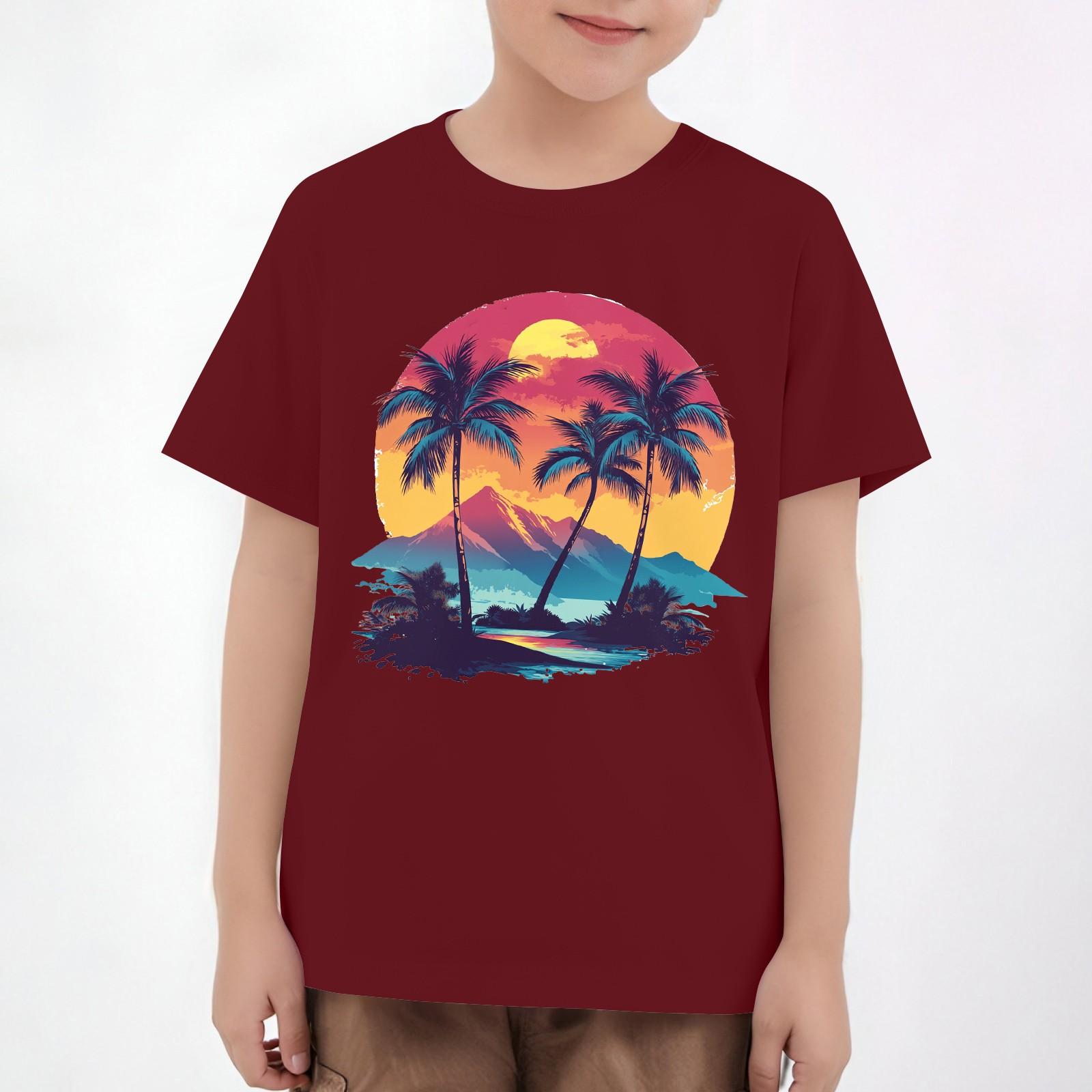 

Детские топы с коротким рукавом, повседневная футболка с принтом, круглый вырез, блузка-пуловер 130 винный