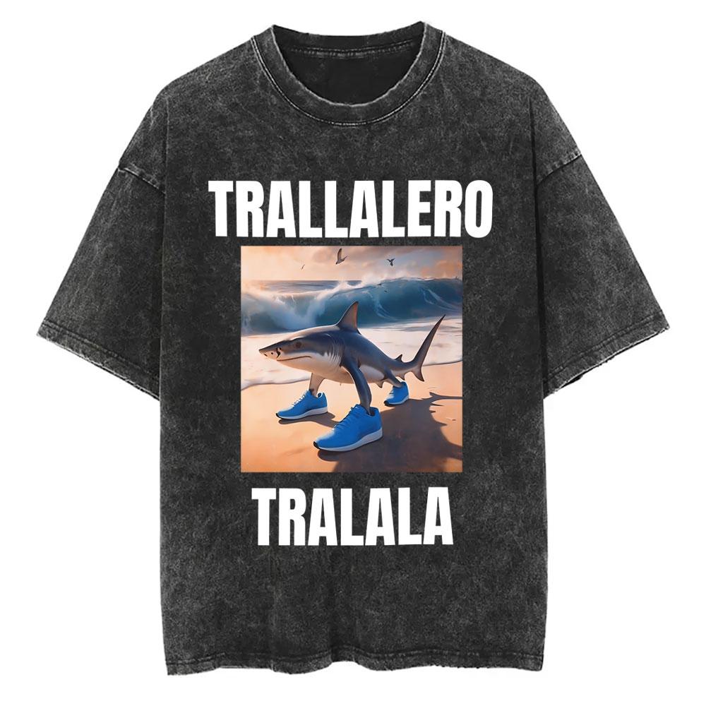 Yk Tshirt Men New In Top Tees Mens TShirt Vintage Washed Bombardiro Crocodilo T Shirt Funny Plane Bomber Crocodile Meme