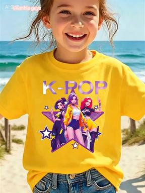 Kpop T-Shirt Casual Anime Character Print Short Sleeve Anime Clothes Soft Comfortable Kids Tee