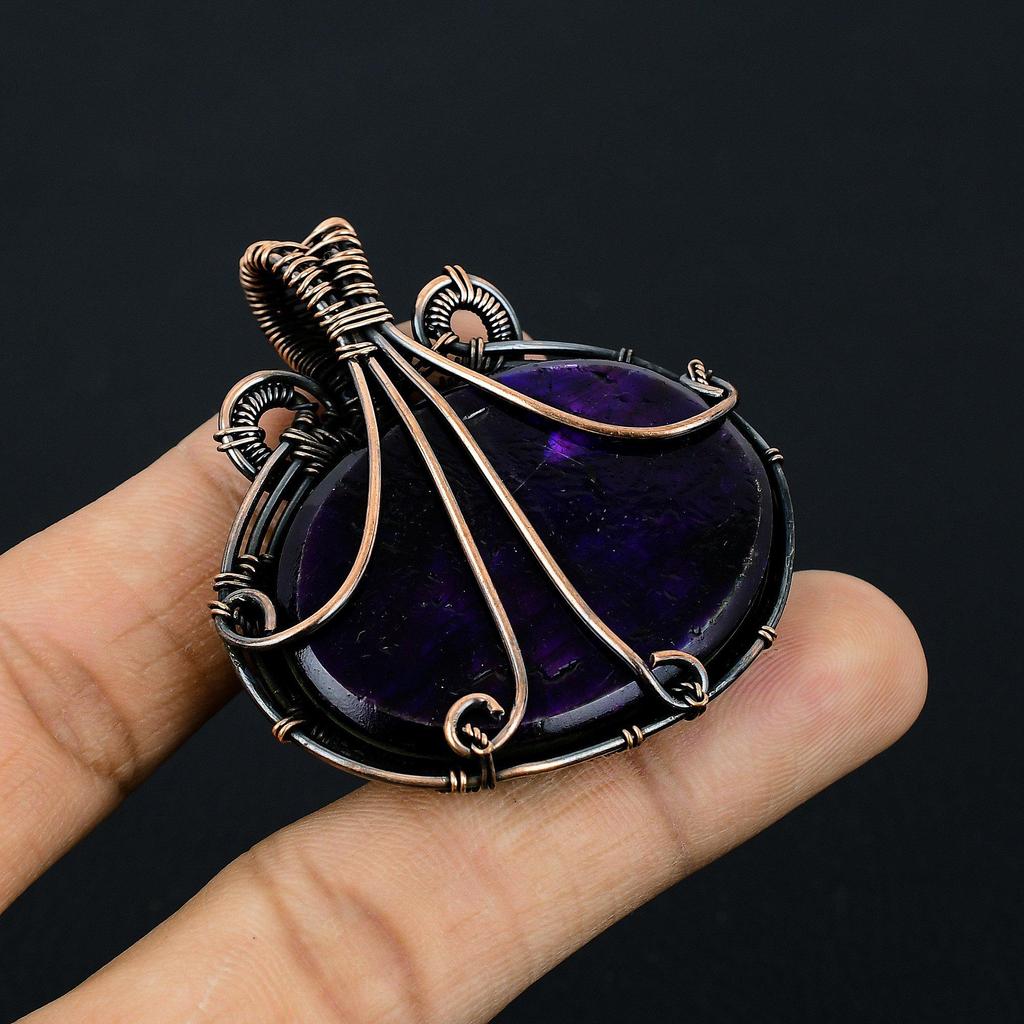 Purple Flash Labradorite Jewelry, 999 Copper Wire Wrapped Pendant Handmade Gemstone Jewelry, Gifts For Wife Brand New Pendant