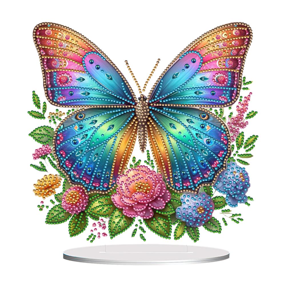 Acrylic Rose Lily Butterfly Flower Vase Desktop Diamond Art Kits 5D DIY Diamond Art Tabletop Decorations for Home Office Decor