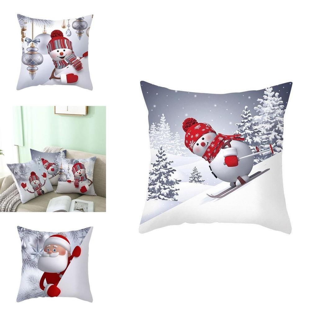 Cozy 18" Christmas Cushion Cover Featuring Cute Santa Claus And Snowman For Holiday Charm