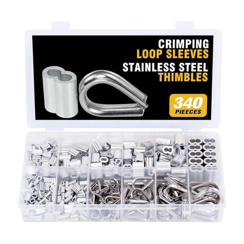 Aluminum Crimping Looping Sleeve 340pcs, Cable Ferrule Wire Rope Sleeves Looping Sleeve Assortment Set 1