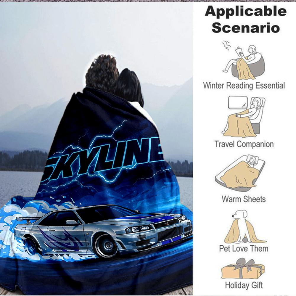 1pc Skyline Car Blanket Lightweight Flannel Blanket Throw Blanket For Sofa, Bed, Travel, Camping, Livingroom, Office, Couch