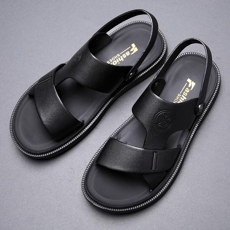 Fashion 2024 Minimalist New Men's Leather Sandals Massage Soles Lightweight Summer Men's Beach Shoes Outdoor Camping Shoes Anti Slip
