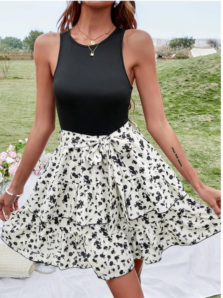 Summer New Women Sleeveless Printed Backless Dress Ready