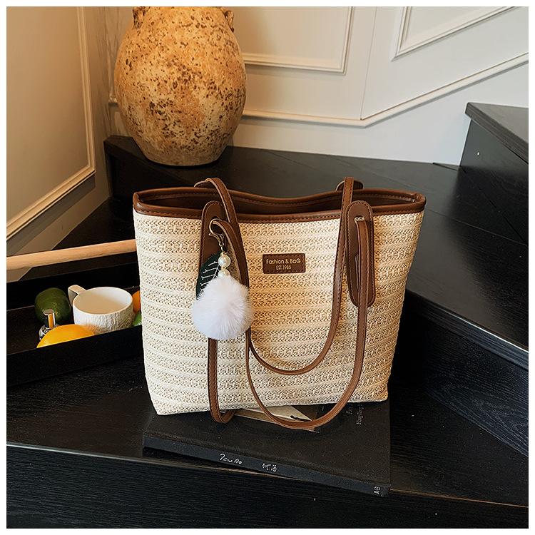 

Straw bag women s large capacity 2025 new summer shoulder bag seaside vacation wind beach bag бежевый