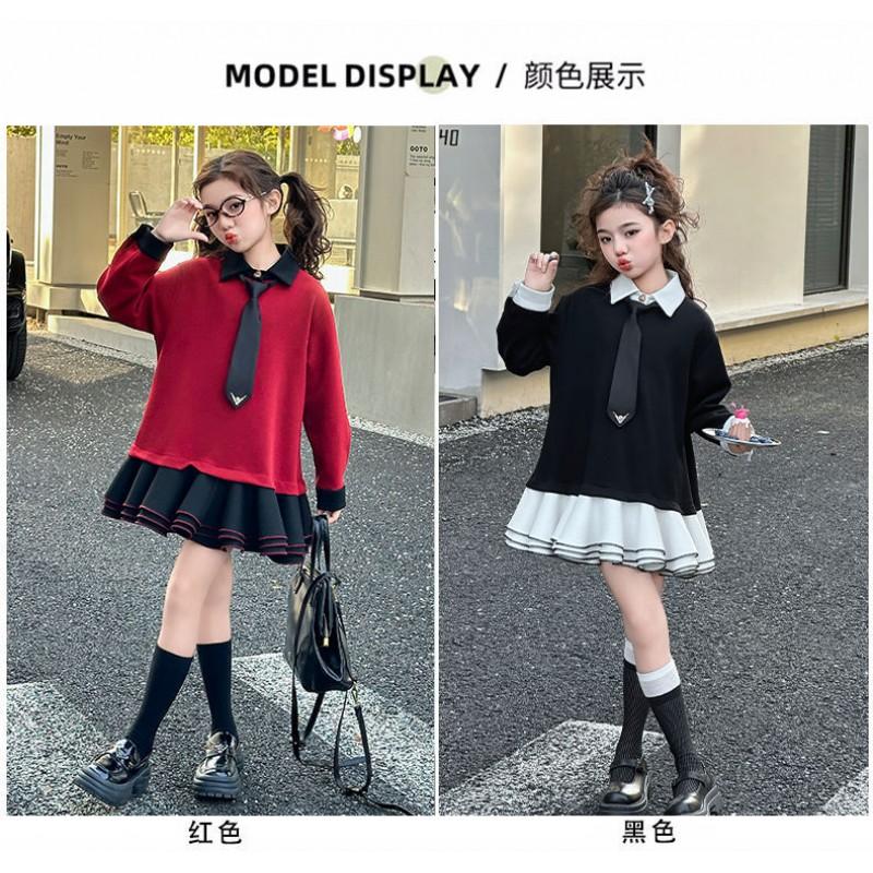 Girls Dresses Kids Long Sleeve Turn-down Collar Princess Dress Fashion Casual
