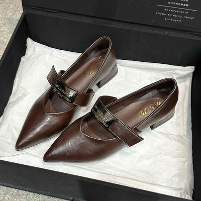 Pompes pour femmes à la mode de haute qualité Classiques Chaussures Mary Jane Nouvelle mode Bout pointu Talons moyens Chaussures plates Confortables Décontractées Chaussures en cuir