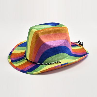 Fashion Rainbow Print Cowboy Hat Western Style Curve Brim Cowgirl Jazz Hat Performance Birthday Party Photo Prop Hats