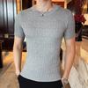 Men's Short-Sleeve Wool Knit Sweater - Spring/Autumn Trendy Lightweight Base Layer Top