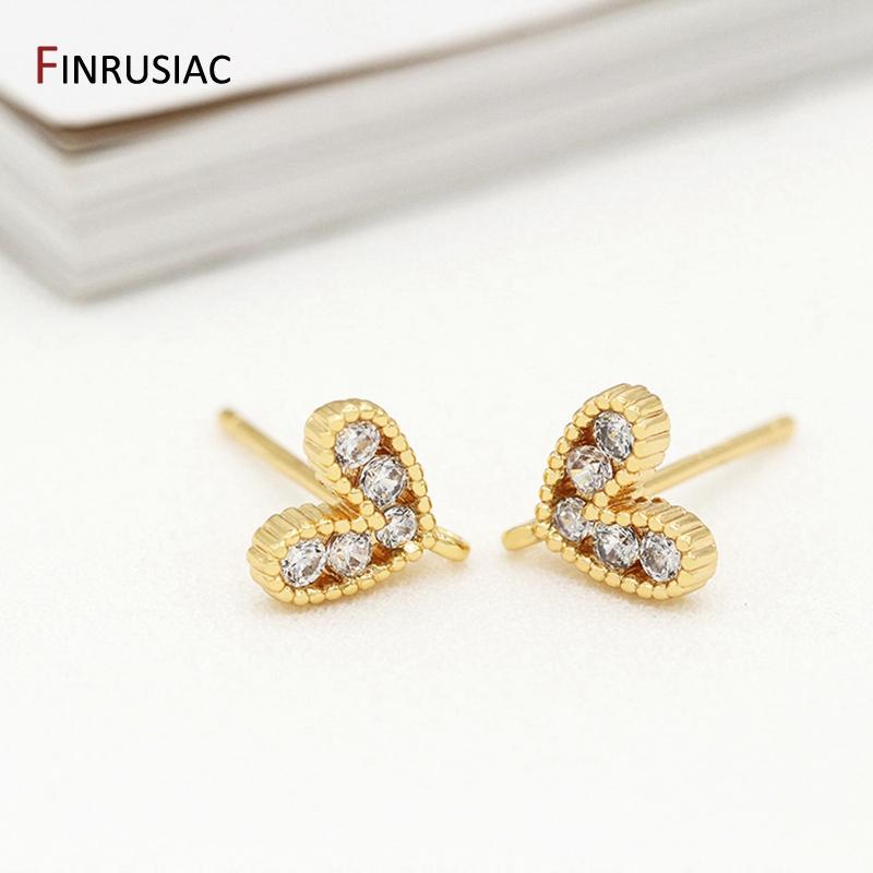 

Hot Sale Korean Small And Charming Earrings Material With 14k Gold Plated Inlaid Zircon Love Earrings Accessories Wholesale 1 pair