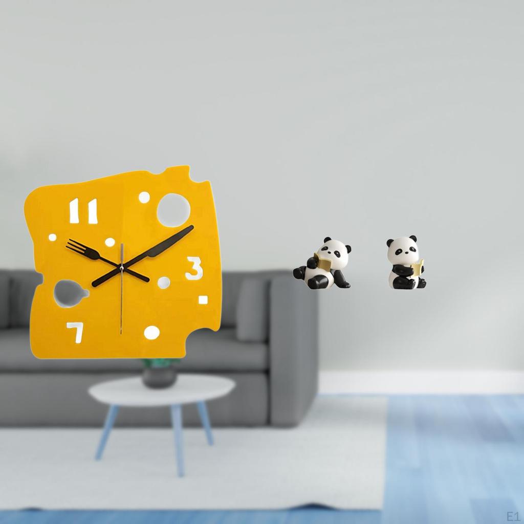 Nordic Minimalist Cheese Clock And Panda Statues Decorative Figurines Bookends Quiet Acrylic Wall