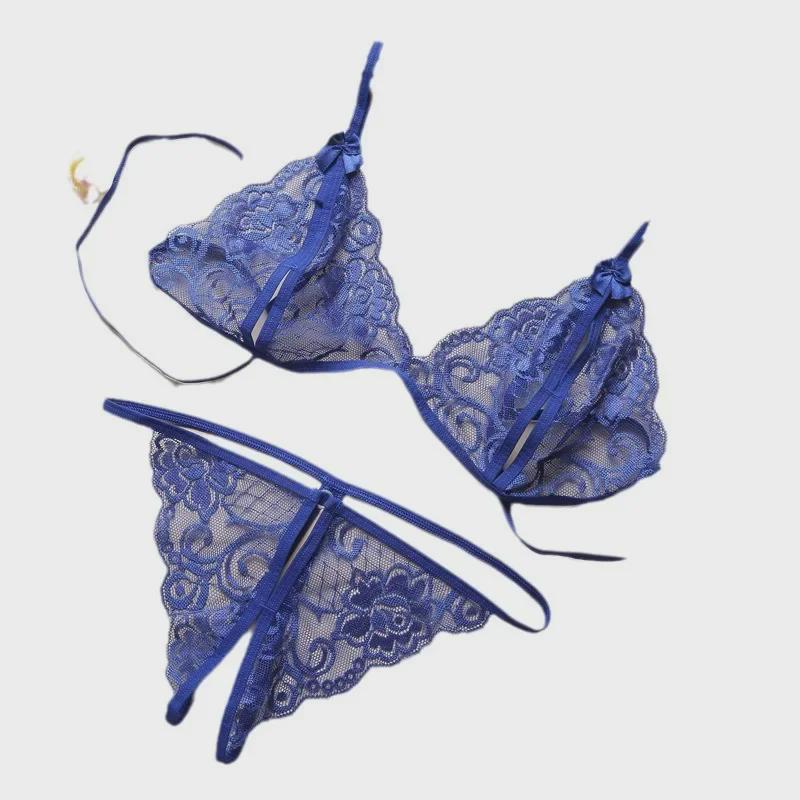 Koronkowy Zestaw Bielizny z Kokardką z Otwartym Krokiem - Damski Styl Trzypunktowy C06